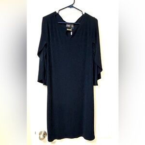 Chicos Travelers Sz Large  Chicos 2 Navy Blue Dress gold accents wide sleeves